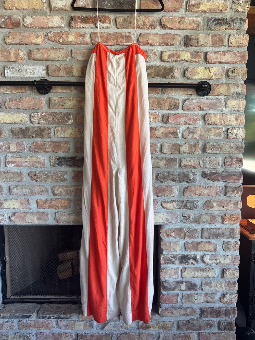 Free People Wide-Leg Striped Jumpsuit in Orange and Cream